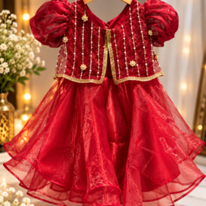 Luxury Maroon Girls Party Wear Frock – Hand Embellished Designer Dress